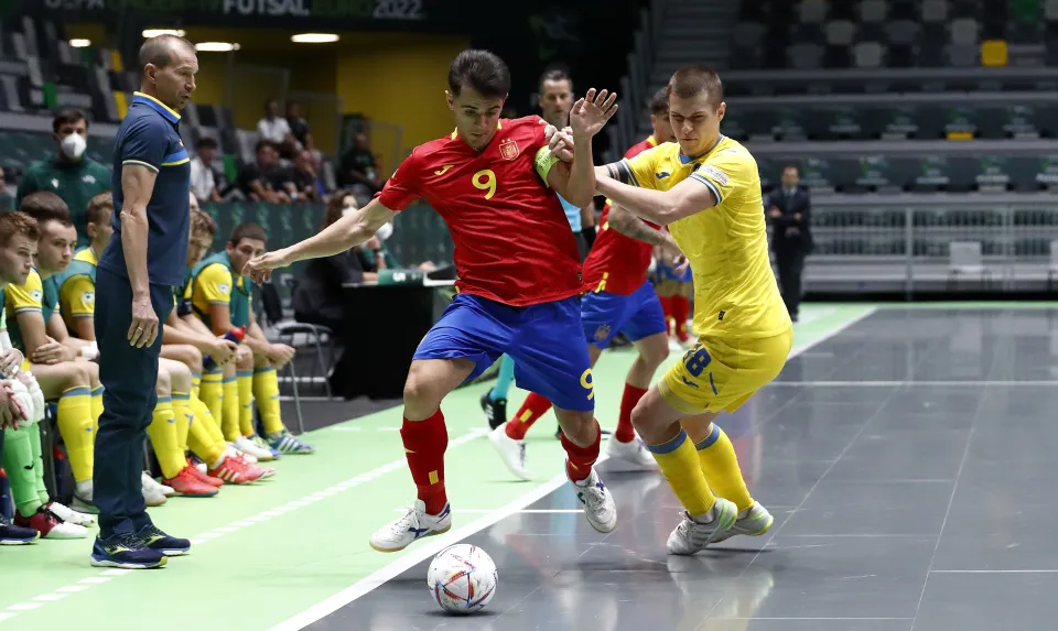 La Selección Española Sub-19 de Fútbol Sala, ante Ucrania.