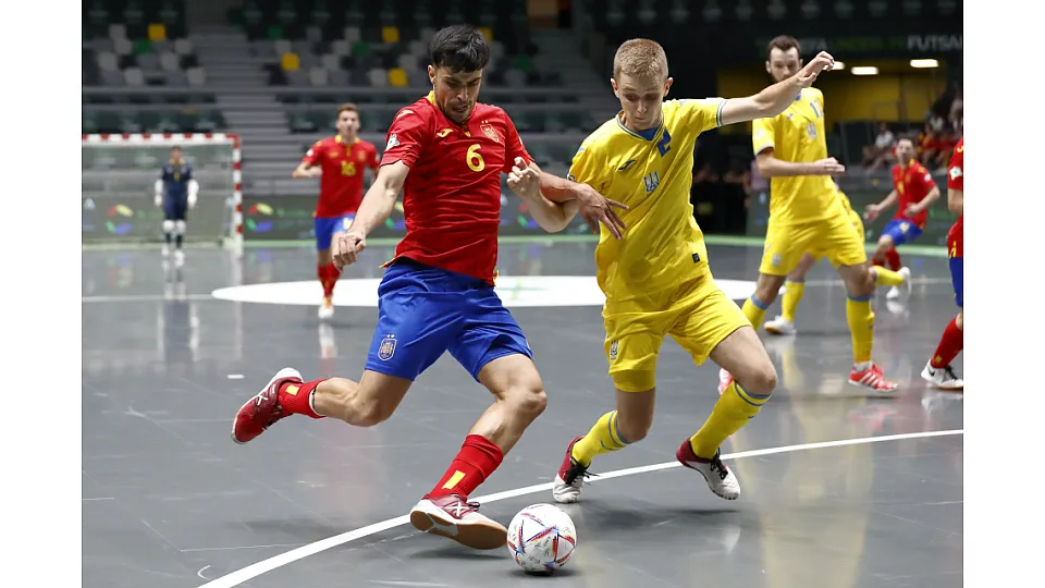 La Selección Española Sub-19 de Fútbol Sala, ante Ucrania.
