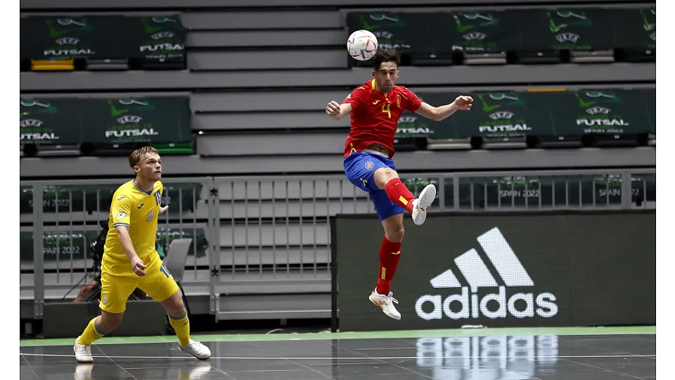 La Selección Española Sub-19 de Fútbol Sala, ante Ucrania.