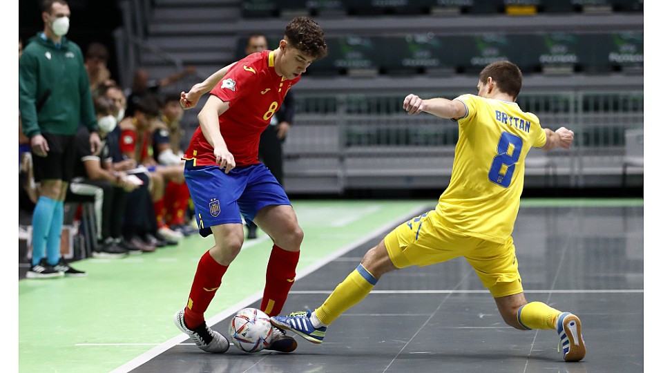 La Selección Española Sub-19 de Fútbol Sala, ante Ucrania.