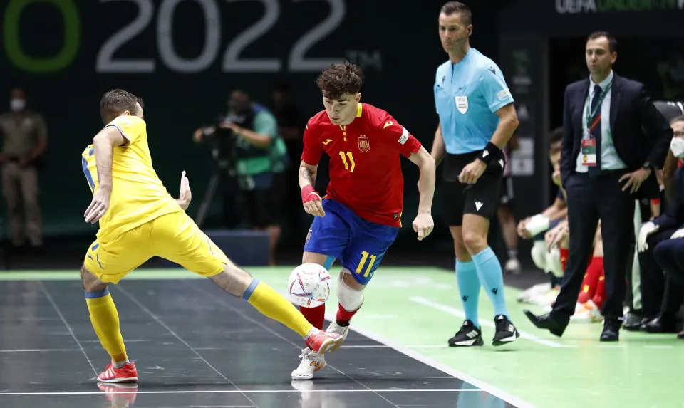 La Selección Española Sub-19 de Fútbol Sala, ante Ucrania.