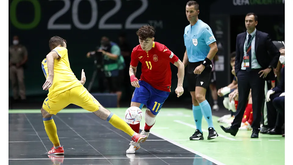 La Selección Española Sub-19 de Fútbol Sala, ante Ucrania.