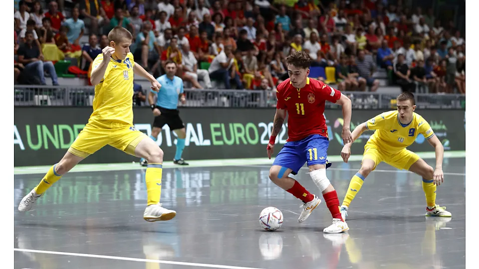 La Selección Española Sub-19 de Fútbol Sala, ante Ucrania.