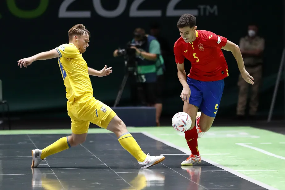 La Selección Española Sub-19 de Fútbol Sala, ante Ucrania.