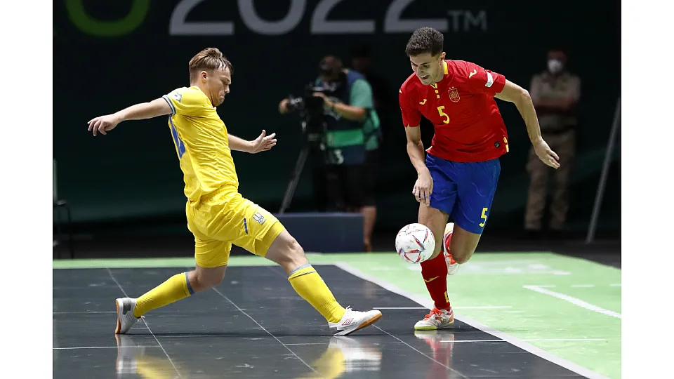 La Selección Española Sub-19 de Fútbol Sala, ante Ucrania.