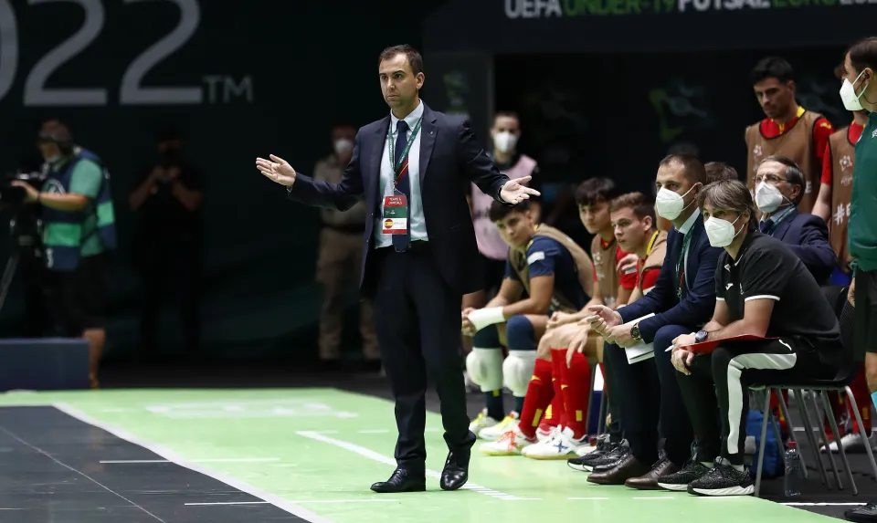La Selección Española Sub-19 de Fútbol Sala, ante Ucrania.