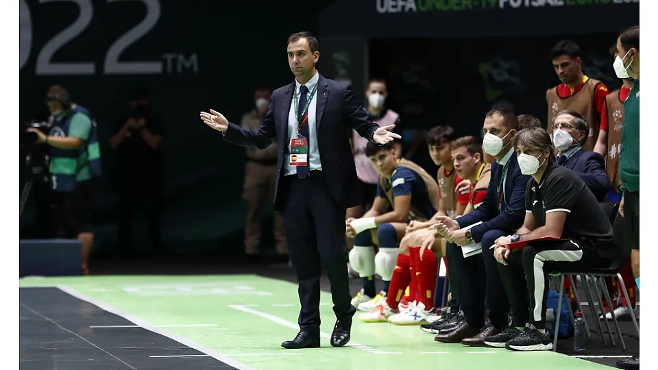 La Selección Española Sub-19 de Fútbol Sala, ante Ucrania.