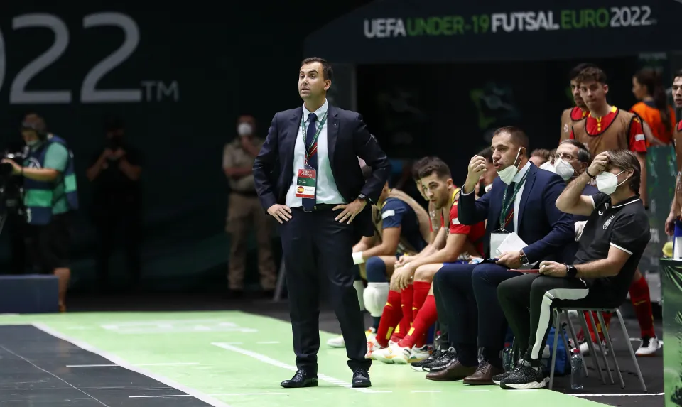 La Selección Española Sub-19 de Fútbol Sala, ante Ucrania.