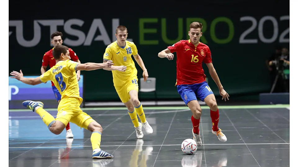 La Selección Española Sub-19 de Fútbol Sala, ante Ucrania.