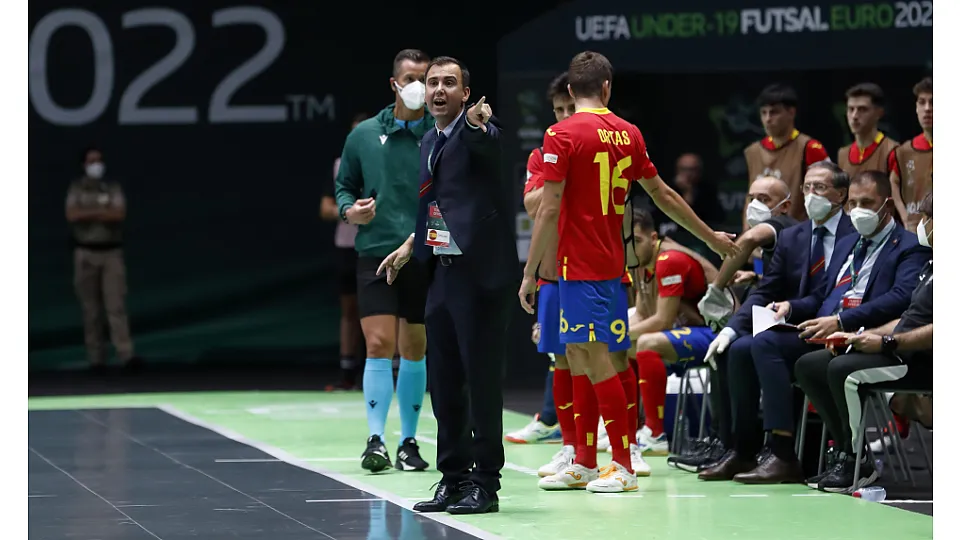 La Selección Española Sub-19 de fútbol sala, ante Polonia.