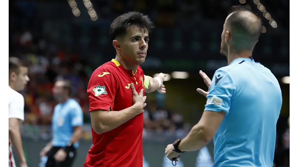La Selección Española Sub-19 de fútbol sala, ante Polonia.