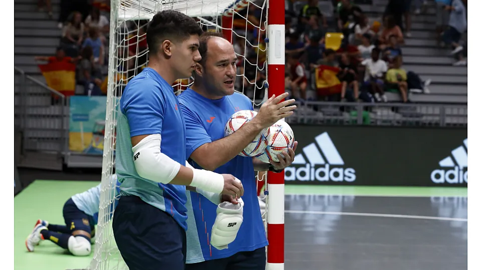La Selección Española Sub-19 de fútbol sala, ante Polonia.