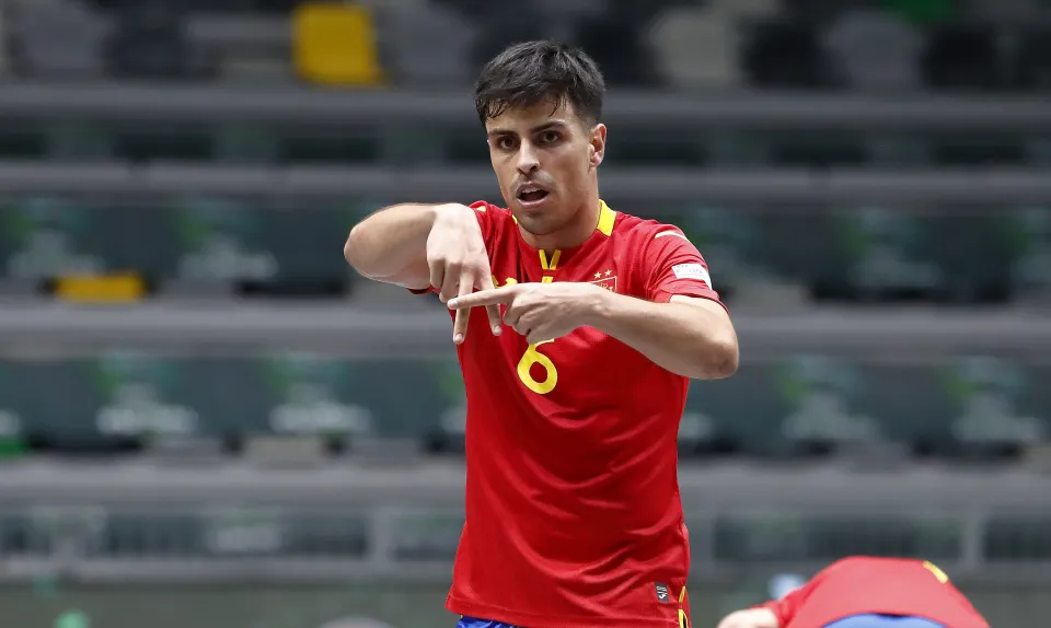 La Selección Española Sub-19 de fútbol sala, ante Polonia.