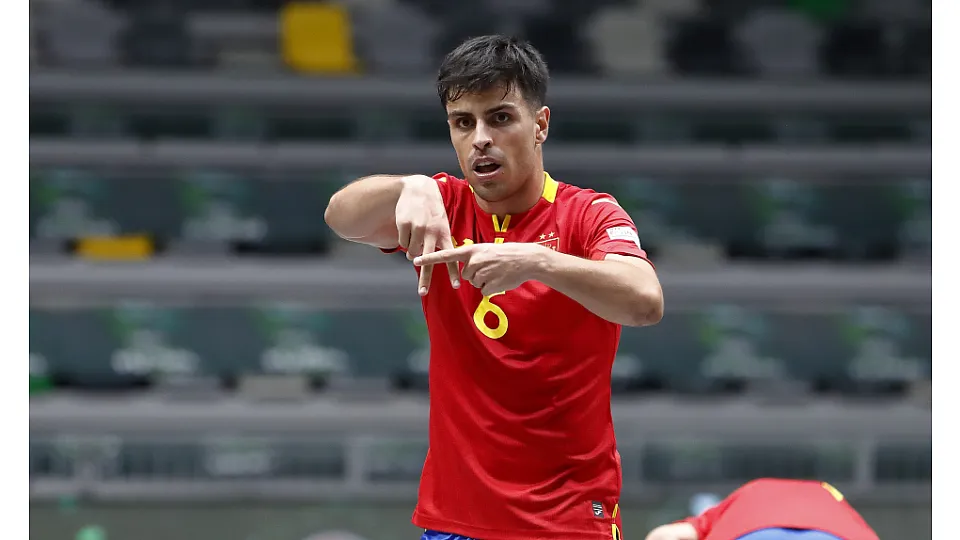 La Selección Española Sub-19 de fútbol sala, ante Polonia.