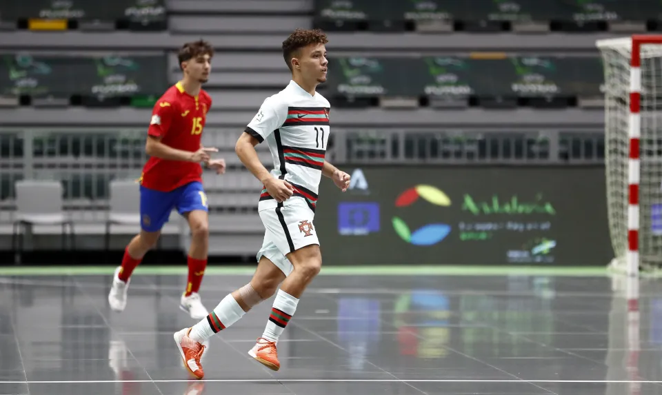 La Selección Española Sub-19 de fútbol sala, en la final del Europeo ante Portugal.
