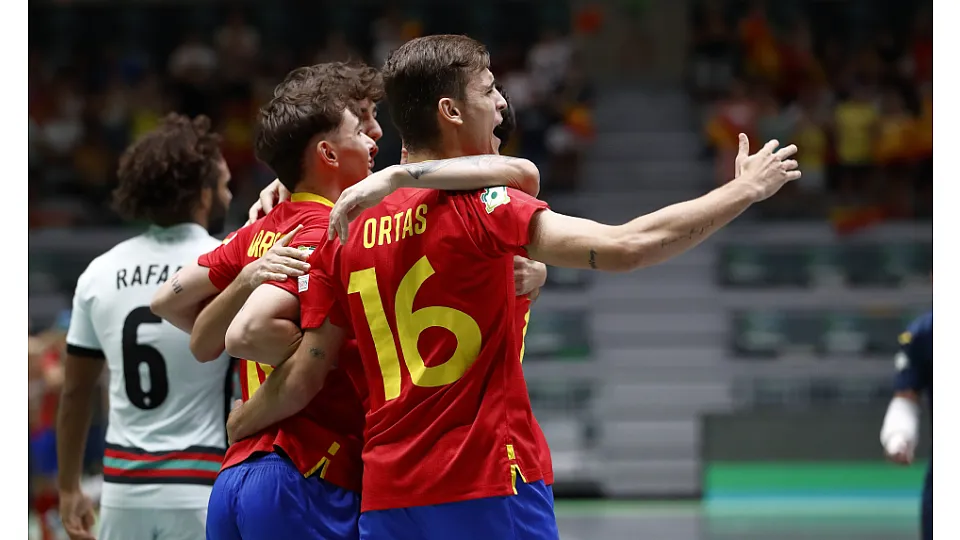 La Selección Española Sub-19 de fútbol sala, en la final del Europeo ante Portugal.