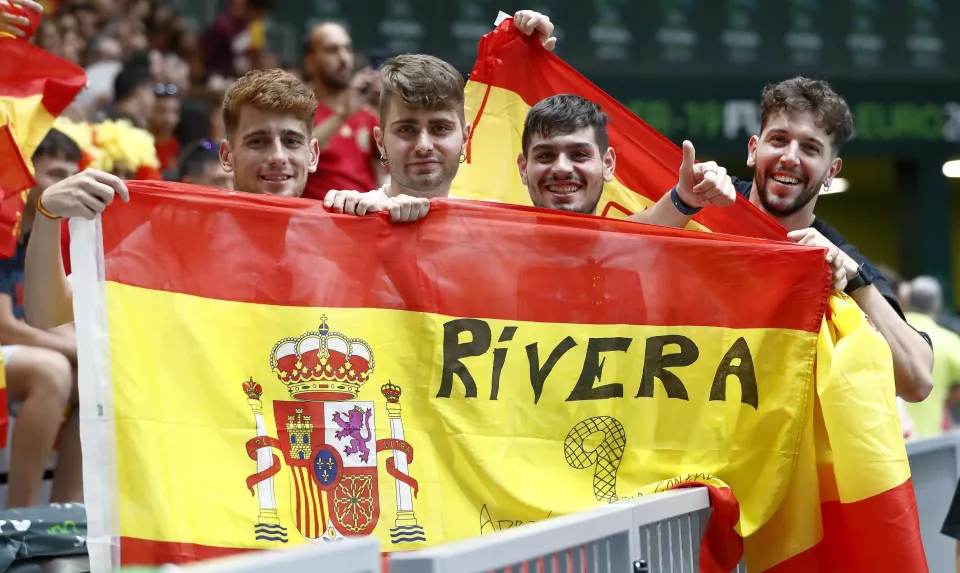La Selección Española Sub-19 de fútbol sala, en la final del Europeo ante Portugal.