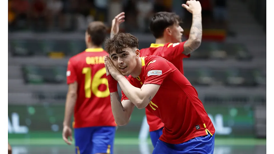 La Selección Española Sub-19 de fútbol sala, en la final del Europeo ante Portugal.