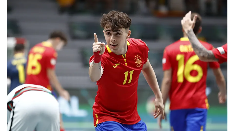 La Selección Española Sub-19 de fútbol sala, en la final del Europeo ante Portugal.