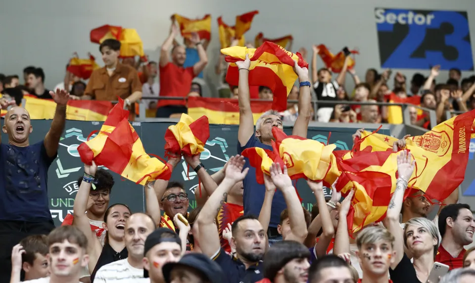La Selección Española Sub-19 de fútbol sala, en la final del Europeo ante Portugal.