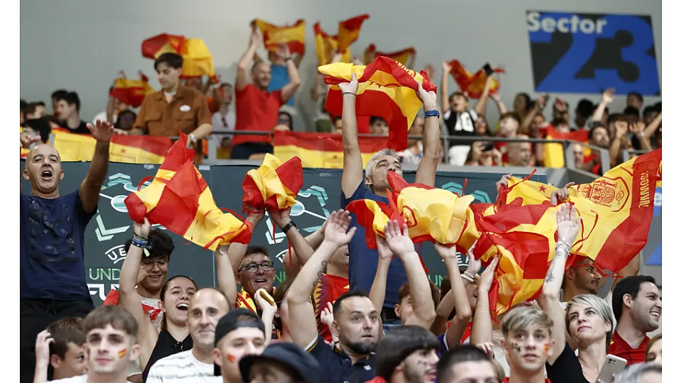 La Selección Española Sub-19 de fútbol sala, en la final del Europeo ante Portugal.