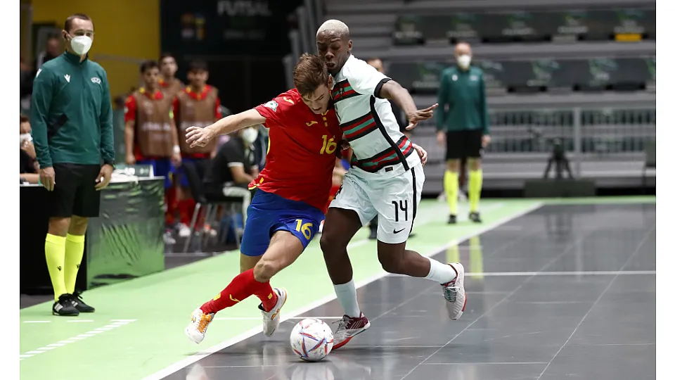 La Selección Española Sub-19 de fútbol sala, en la final del Europeo ante Portugal.
