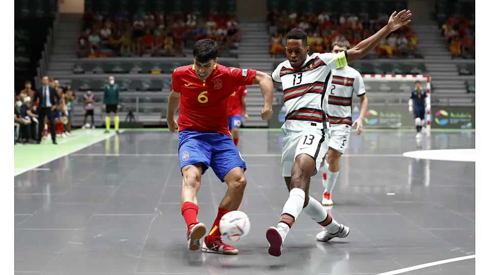 La Selección Española Sub-19 de fútbol sala, en la final del Europeo ante Portugal.