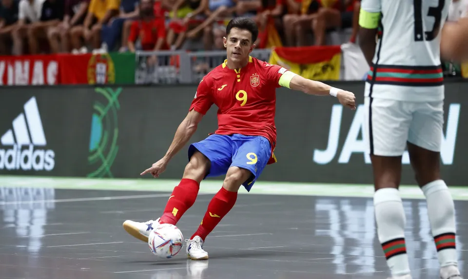 La Selección Española Sub-19 de fútbol sala, en la final del Europeo ante Portugal.