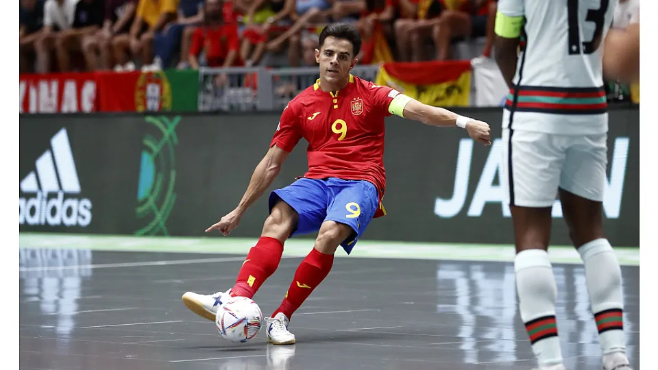 La Selección Española Sub-19 de fútbol sala, en la final del Europeo ante Portugal.