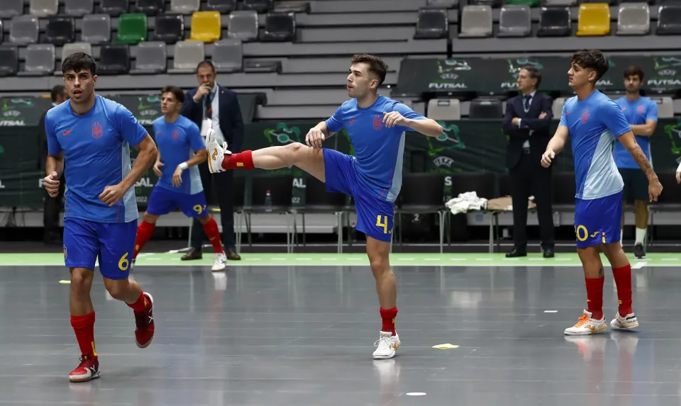 La Selección Española Sub-19 de fútbol sala, en la final del Europeo ante Portugal.