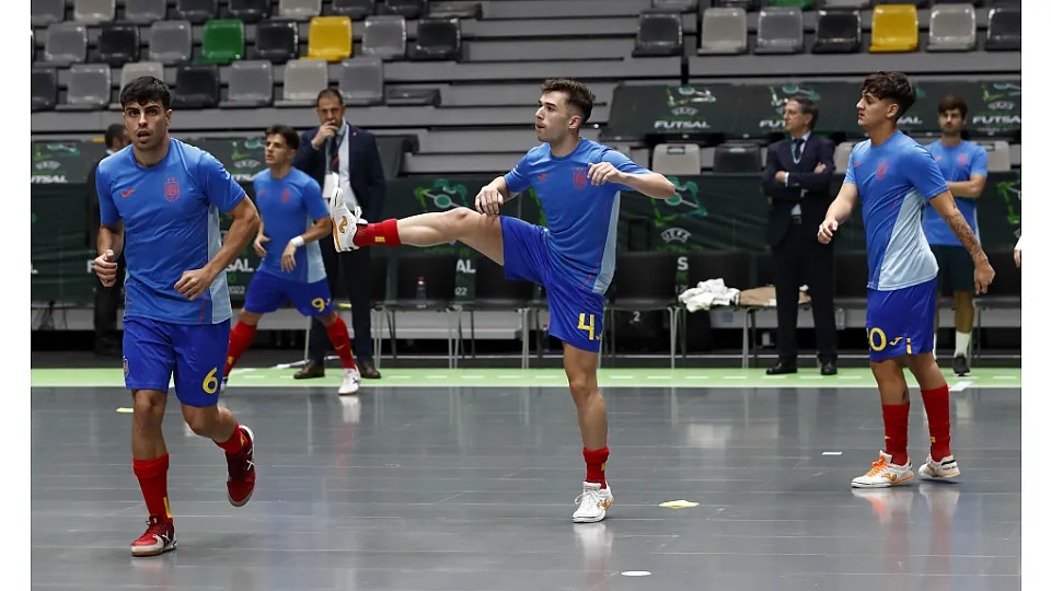 La Selección Española Sub-19 de fútbol sala, en la final del Europeo ante Portugal.