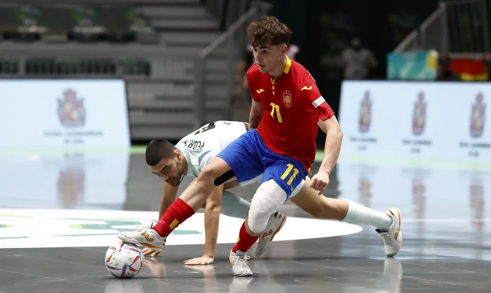 La Selección Española Sub-19 de fútbol sala, en la final del Europeo ante Portugal.