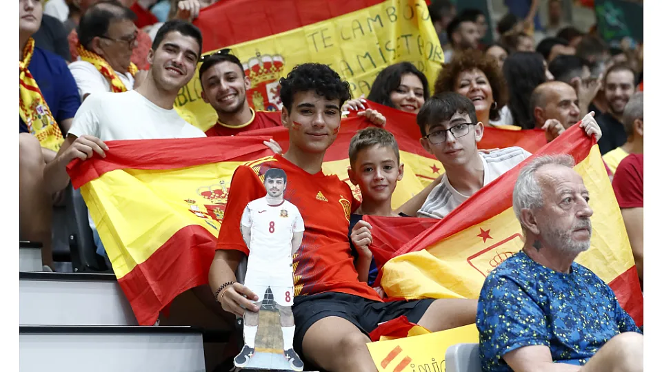 La Selección Española Sub-19 de fútbol sala, en la final del Europeo ante Portugal.