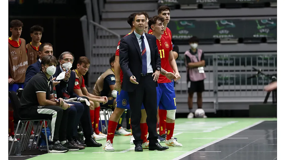 La Selección Española Sub-19 de fútbol sala, en la final del Europeo ante Portugal.