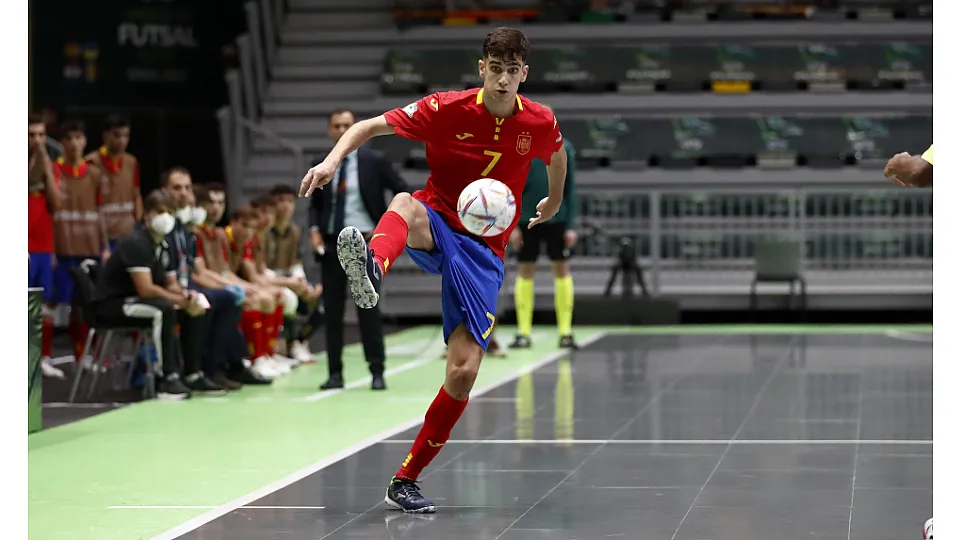 La Selección Española Sub-19 de fútbol sala, en la final del Europeo ante Portugal.