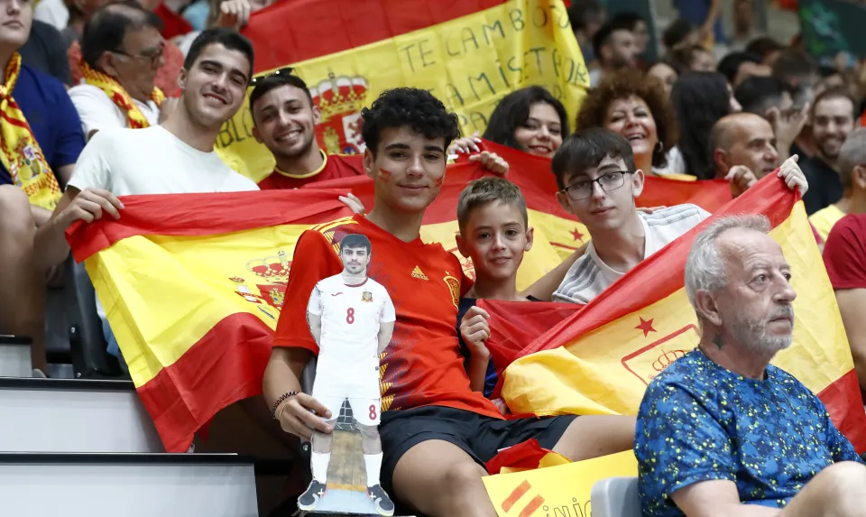 La Selección Española Sub-19 de fútbol sala, en la final del Europeo ante Portugal.