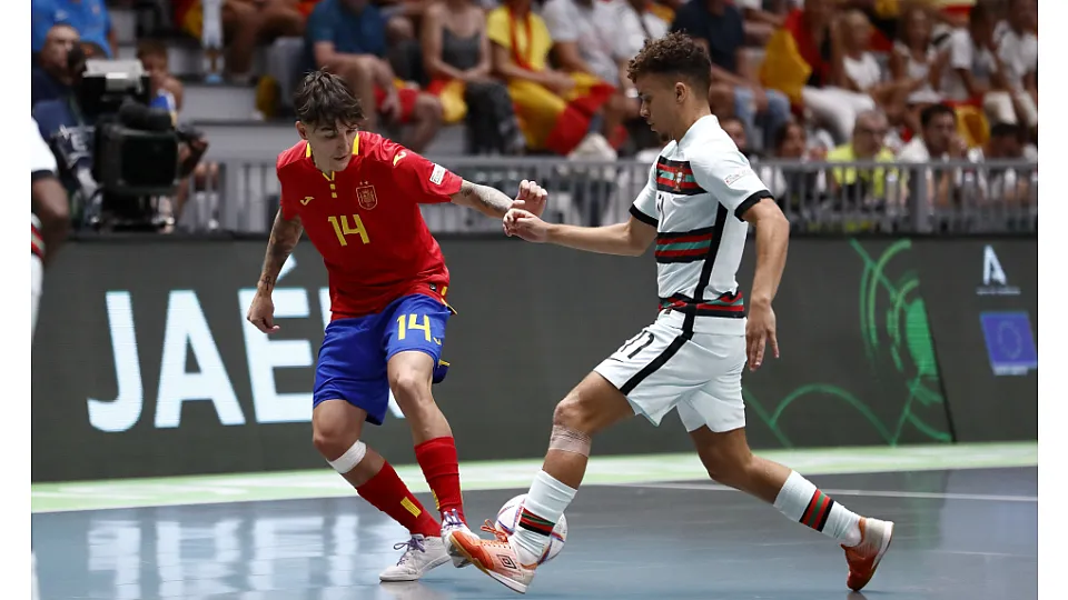 La Selección Española Sub-19 de fútbol sala, en la final del Europeo ante Portugal.