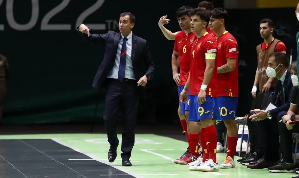 La Selección Española Sub-19 de fútbol sala, en la final del Europeo ante Portugal.