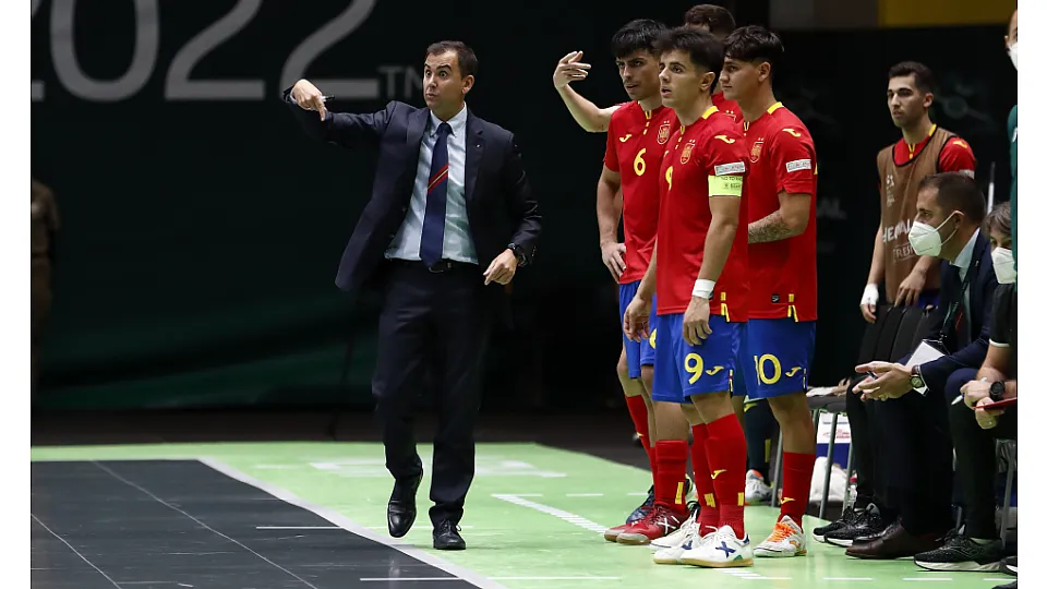 La Selección Española Sub-19 de fútbol sala, en la final del Europeo ante Portugal.