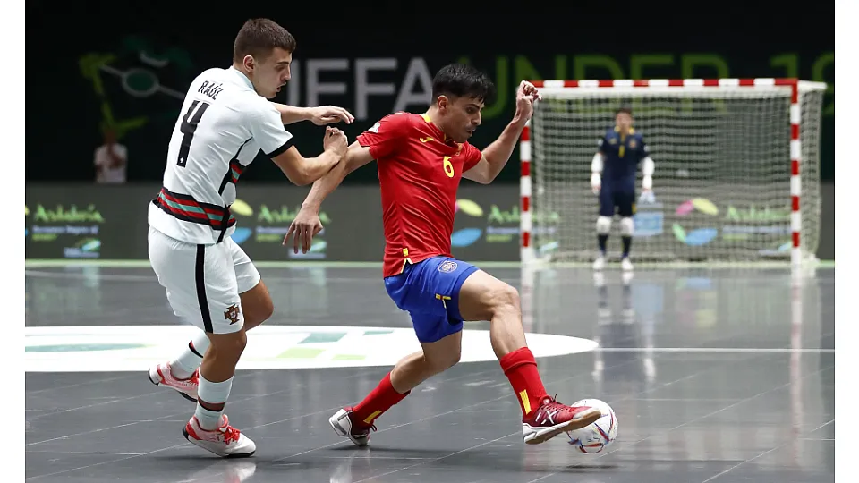 La Selección Española Sub-19 de fútbol sala, en la final del Europeo ante Portugal.