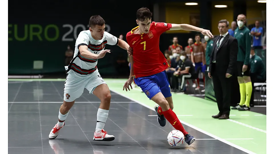 La Selección Española Sub-19 de fútbol sala, en la final del Europeo ante Portugal.