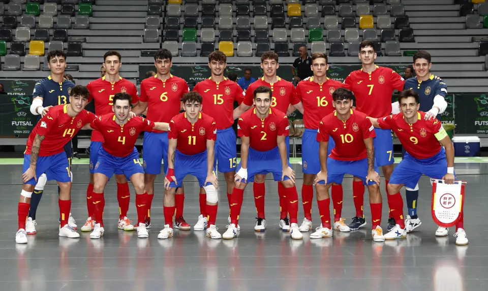 La Selección Española Sub-19 de fútbol sala, en la final del Europeo ante Portugal.