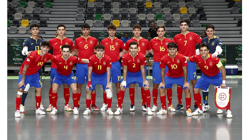 La Selección Española Sub-19 de fútbol sala, en la final del Europeo ante Portugal.