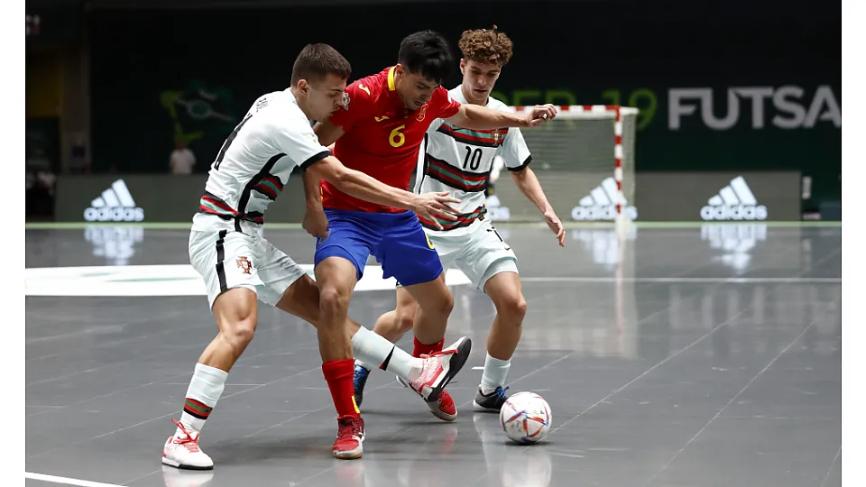 La Selección Española Sub-19 de fútbol sala, en la final del Europeo ante Portugal.