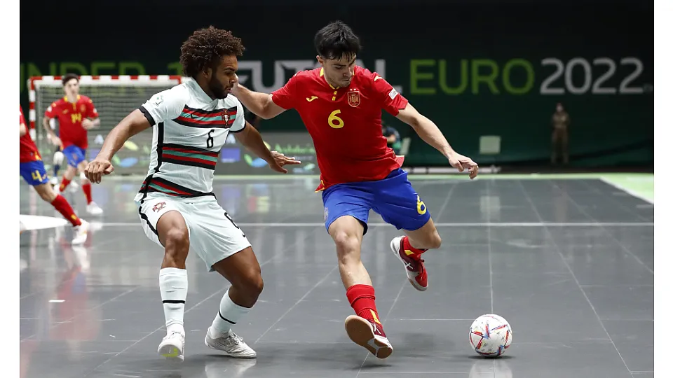 La Selección Española Sub-19 de fútbol sala, en la final del Europeo ante Portugal.