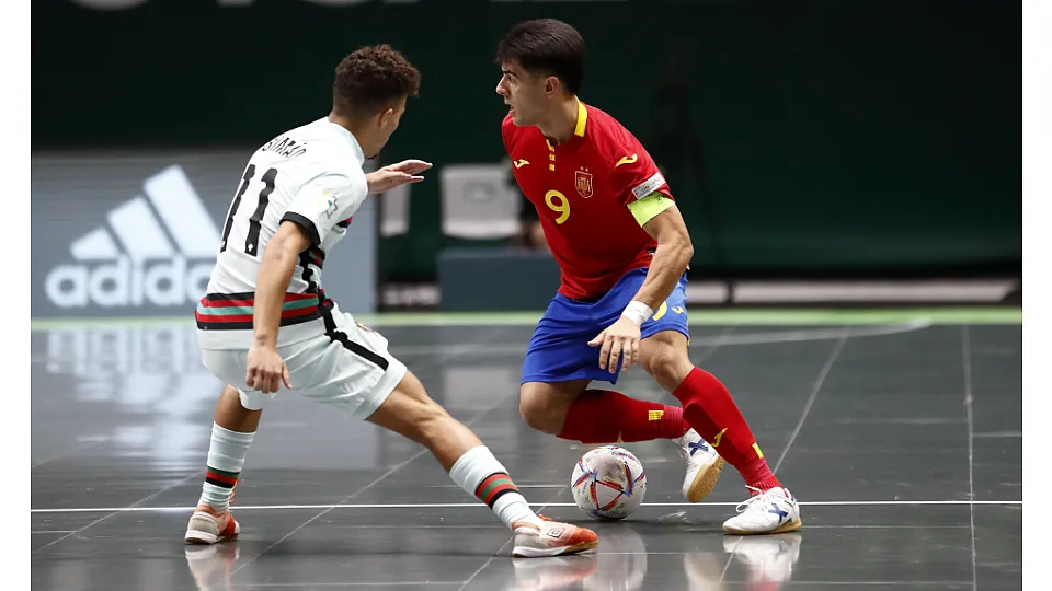 La Selección Española Sub-19 de fútbol sala, en la final del Europeo ante Portugal.