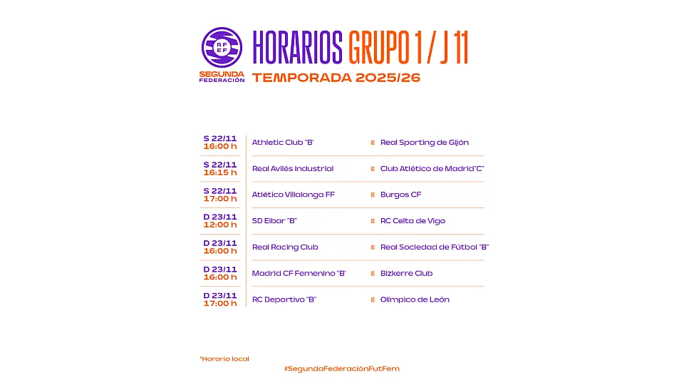 Horarios del Grupo 1 - 2ª RFEF fem