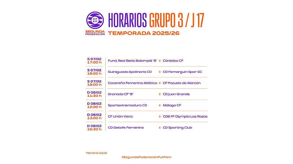 Horarios del grupo 3 de 2ª RFEF - Jornada 17