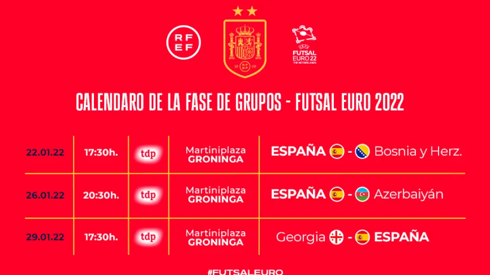España jugará ante Bosnia-Herzegovina, Azerbaiyán y Georgia en la fase de grupos.