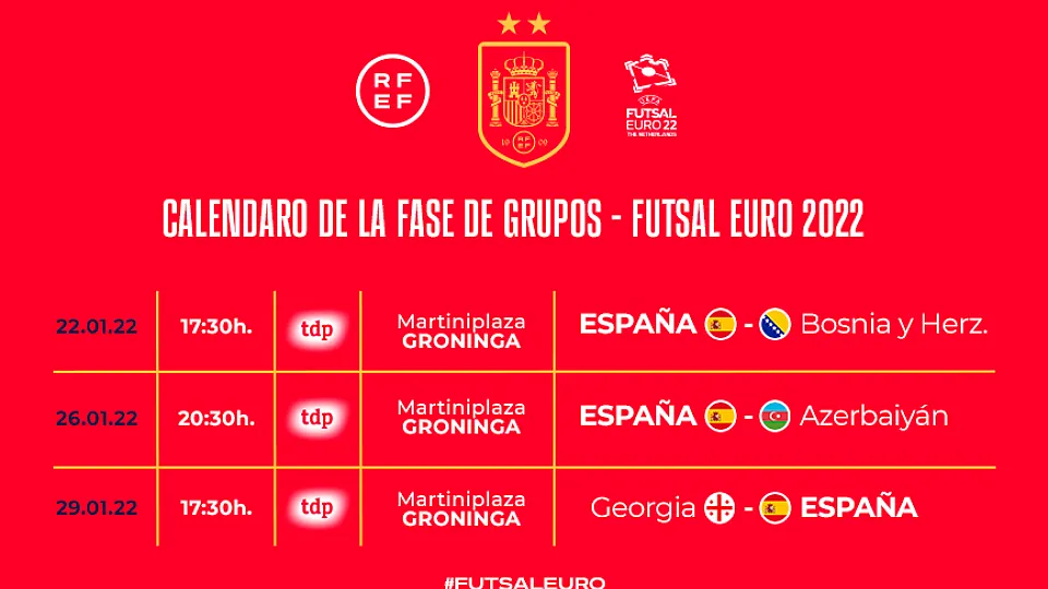 España jugará ante Bosnia-Herzegovina, Azerbaiyán y Georgia en la fase de grupos.